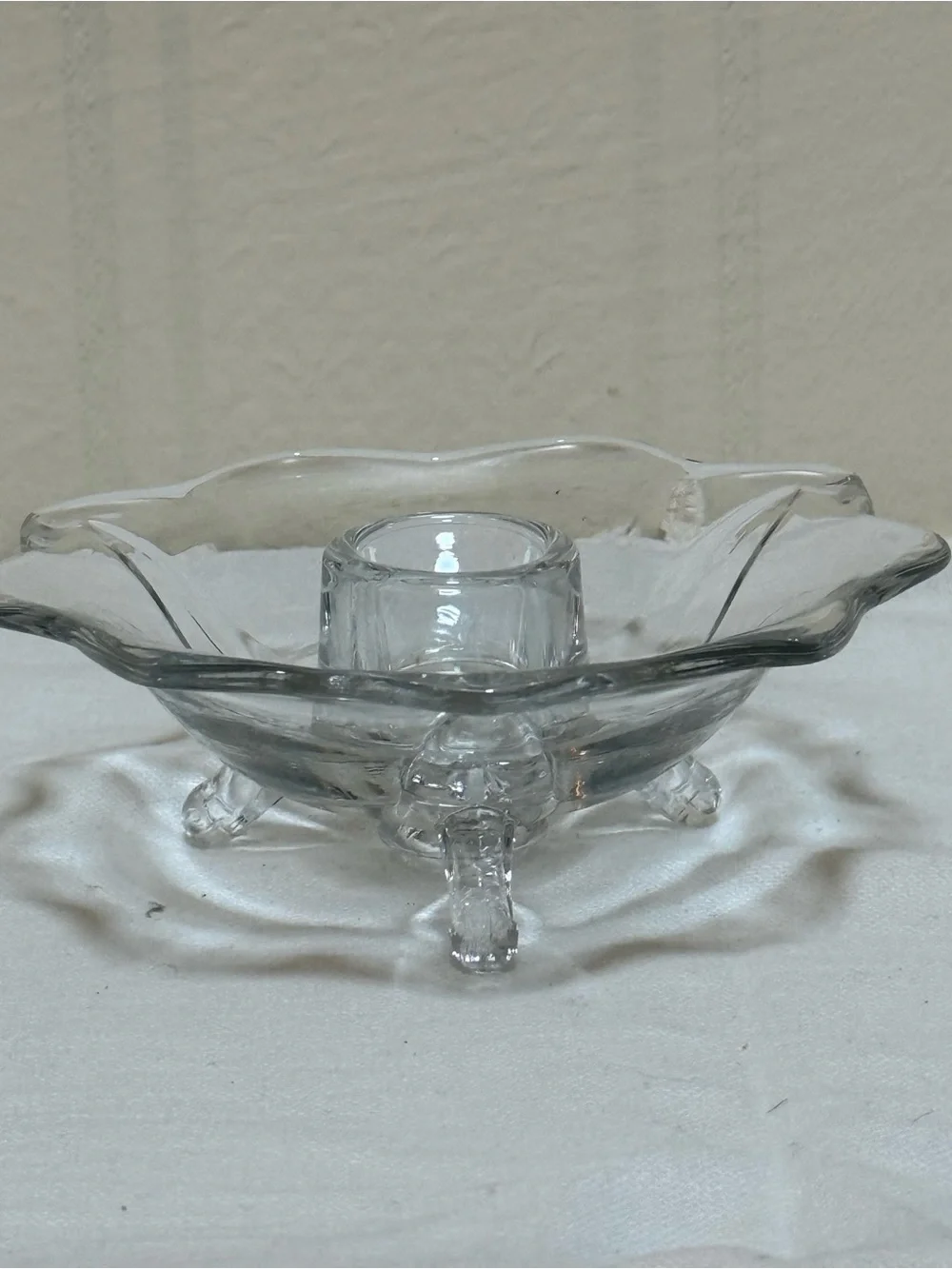 Fenton Clear Glass Candle Footed Dish